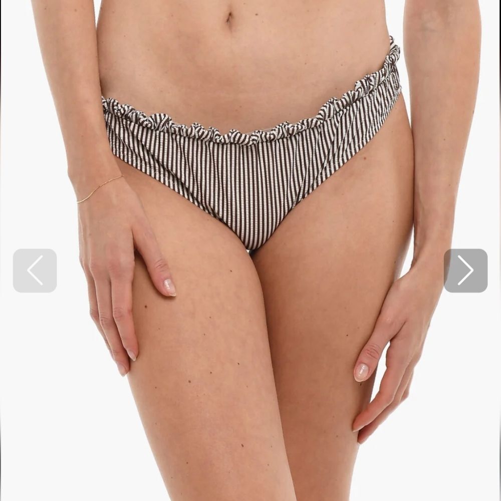 Ganni Awning Brown Stripe Ruffle Bikini Bottom Size M